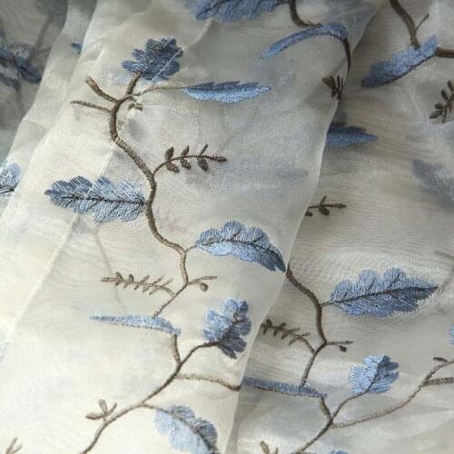 2021 The New American Garden Tree Leaf Translucent Embroidered Window Tulle 3 Colors for Living Room and Bedroom Window Tulle