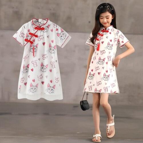Childrens Clothing Dress Girls Improved Cheongsam Cartoon Chinese Style Costume Dress Flower Girl Dresses