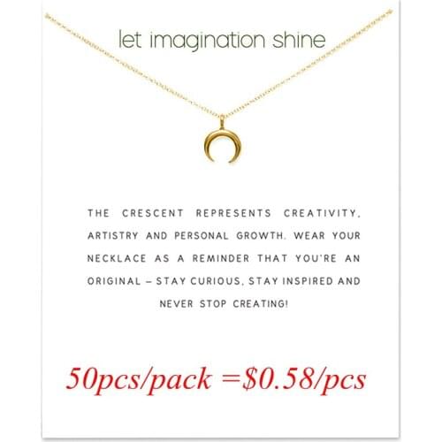 Wholesale 50pcs/Pack Crescent Moon Choker Chain Pendant Charm Gold Sliver Necklace For Women Jewelry Cardboard
