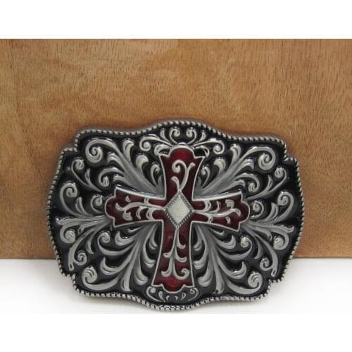 BuckleClub wholesale zinc alloy retro red cross belt buckle western jeans gift belt buckle FP-02889-1 PEWTER FINISH