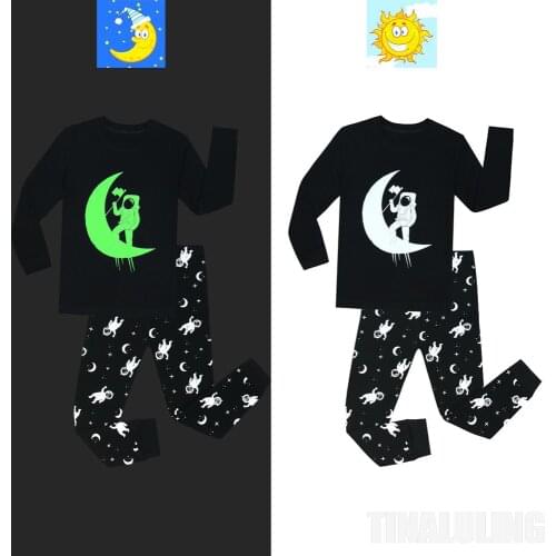 Children Apollo Moon Landing Glow in Dark Pajamas Sets Baby Boys Girls Sleepwear Kids Luminous Pyjamas Pijamas For 2-8 Years