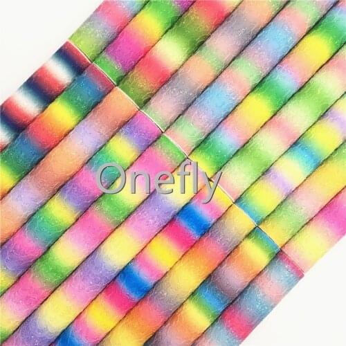 Onefly Rainbow Lace Glitter Leather with Soft Felt Backing, Glitter Fabric Sheets For Bow DIY handbags shoes FZ015