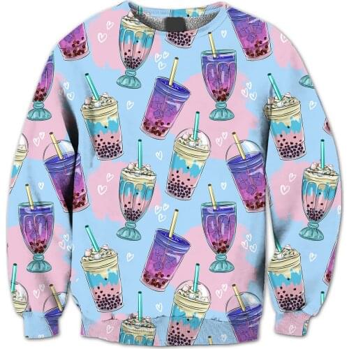 REAL American US SIZE Bubble Tea & Drinks Cool Print Sublimation Print Plus Size Crew Neck Sweatshirt