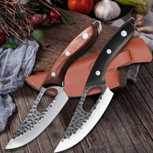 Hand Forged Boning Knife with Sheath Chef Knife Kitchen Knives Sharpener High Carbon Steel Cleaver Knife Multipurpose Knives
