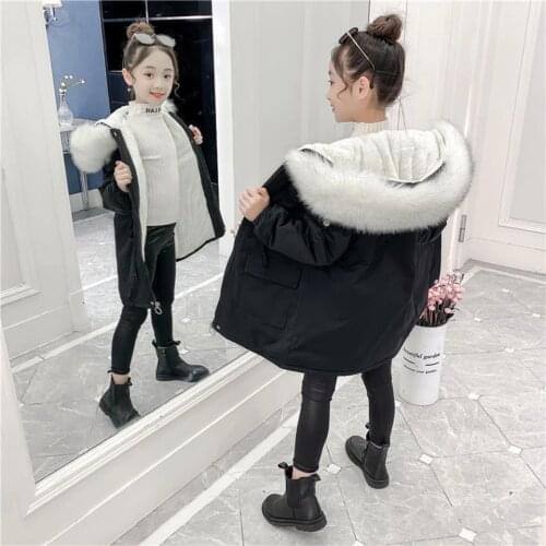 Age For 6 8 10 12 13 Yrs Keep Warm Autumn Winter Jacket For Girls Plush Thick Parkas Kids Outerwear Teenager Mid-length Coat