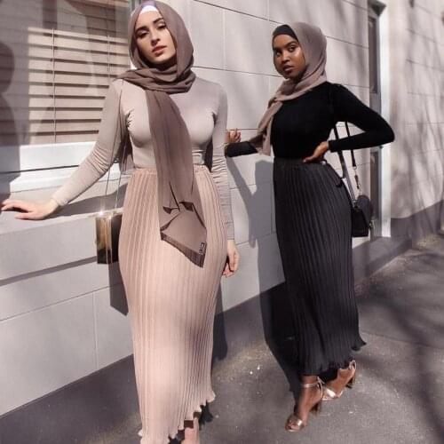 Fashion Womens Pleated Skirts Chiffon Long Skirt Princess Elegant Modest Muslim Bottoms longer Party Islamic Clothing wq1533