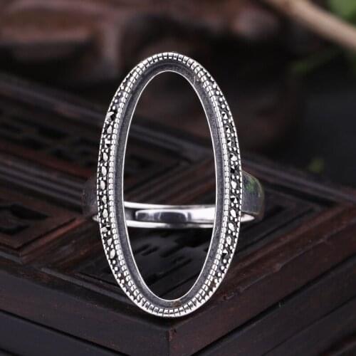 Art Deco 925 Sterling Silver Engagement Semi Mount Ring for Women 12X28 Oval Cabochon Amber Lapis Lazuli Fine Jewelry Setting