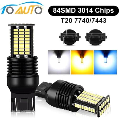 1pcs 3014 Chips 84SMD T20 7440 W21W Led Bulb Auto Tail Brake Light 7443 W21/5W Reverse Bulb Car Turn Signal Lamp 12V White 6000K