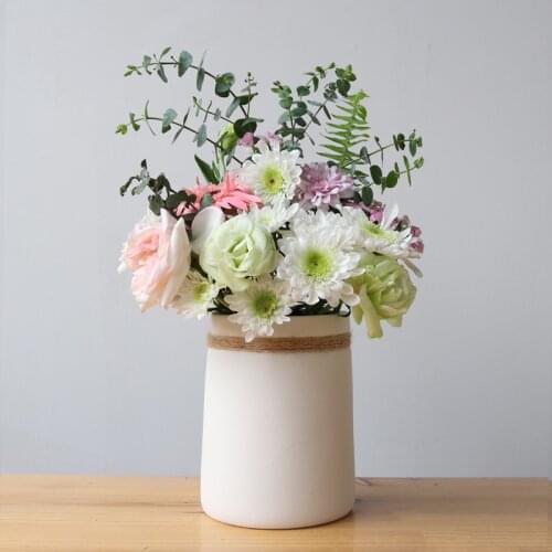 1pc Modern Ceramic Flower Vase with Hemp Rope Hydroponic Water Planting Vase Flower for Holder Decor