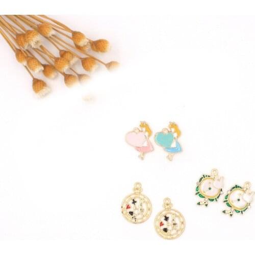 10pcs/lot Rhinestone Rabbit Clock Dangle Handmade Enamel Charms Pendant DIY for Bracelet Necklace Bag