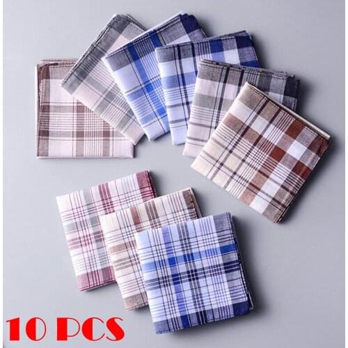 10pcs Men plaid Handkerchiefs 100% Cotton with Stripe Hankies Gift Set Women Classic Handkerchief Pocket Hanky Pocket Squares