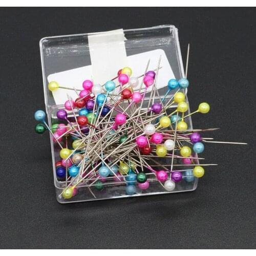 100pcs/lot Fashion Sewing Pins Colorful Head Bead Boxed Pin Stitch Knitting Needles Sewing Fixed DIY Safety Pin 38mm