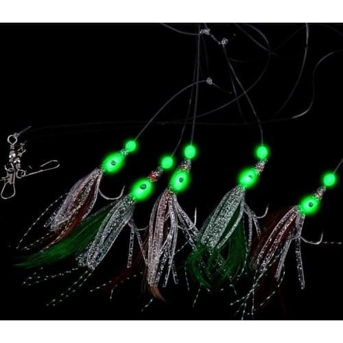 5 In 1 Luminous Soft Fishing Lure Hook Octopus Shaped Feather Fishing String Hook During Dark Night Fishing Tackle