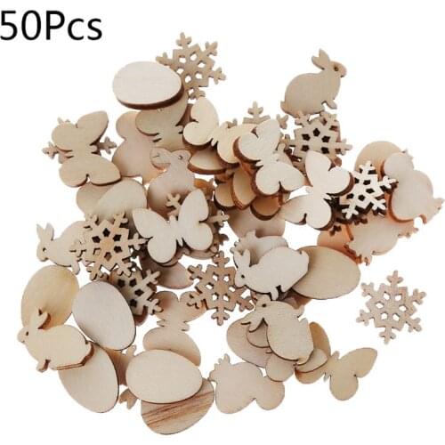 50pcs Laser Cut Wood Easter Egg And Rabbit Embellishment Wooden Shape Craft Wedding Decor 19QB