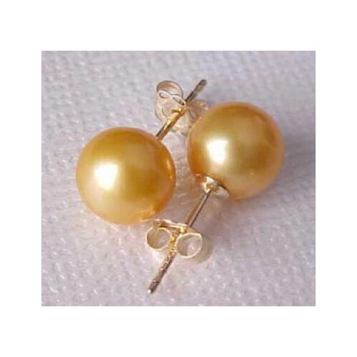 Free shipping>>>>noble jewelry AAA 8-9 mm natural Freshwater gold pearl earrings 14K yellow gold