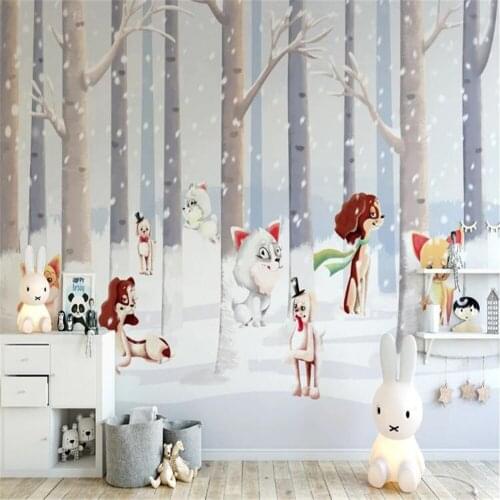 Milofi customized large wallpaper mural cute group of puppies forest snow scene childrens room background wall decoration paint