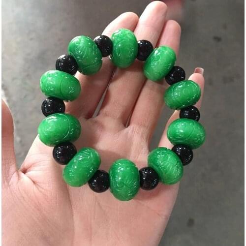 Natural Myanmar green jade bracelets handcarved beads bracelet jadeite jade women men prayer emerald Jade Bracelet