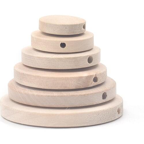 10pcs Flat Round Natural Wood 15mm 20mm 25mm 30mm 35mm 40mm Loose Woodcraft Beads for DIY Pendant Crafts Jewelry Making
