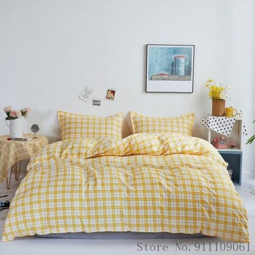 Home Textiles King Queen Twin Size Bedding Sets Yellow Plaid Pink Duvet Cover Pillowcase Flat Sheet Girls Teen Adult Bed Linens