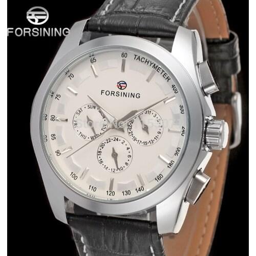 FSG6625M3S1 Best price new Forsining Automatic men watch factory classic black genuine leather strap free shipping wit gift box