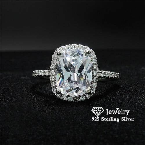 CC Silver Rings For Women S925 Stamp Cubic Zirconia Rectangle Ring Bridal Fine Jewelry Wedding Bijoux Femme Drop Shipping CC595