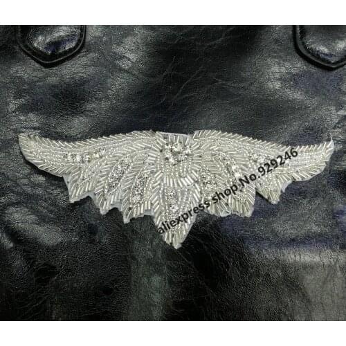 2pcs gold AB wing crystal rhinestone applique for shoulders decoration black beaded applique for garments shoes hat accessory