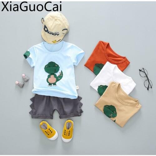 Summer Newest Kids Sets Baby Short Sleeve Suit Cartoon Dinosaur Round Neck Short-sleeved Shorts Two Pieces of Clothes Sets