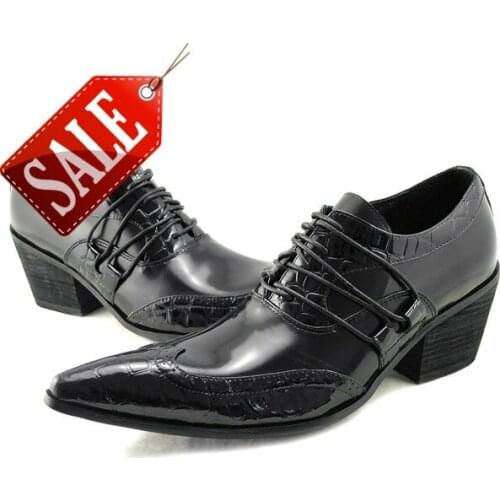 ITALY style leather mans shoes elevator pointed toe shoe crocodile pattern wedding shoes formal dress shoes man 6.5CM Heels