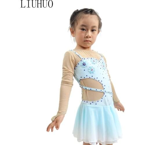 Womens Adults Ice Skating Dancewear Sequin Lace Back Hole Gymnastics Leotard Costumes Ballet Ballroom Contemporary Dress