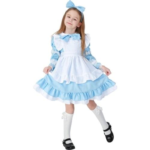 Hot Sale Kid and women Alice in Wonderland Costume Lolita Dress Maid Cosplay Carnival Halloween Costumes