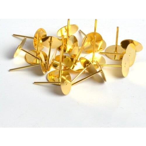 200Pcs/Lot Metal Iron Earring Stud Base Fit 4 5 6 8 mm Gold Rhodium Earring Post Flat Base Pins Settings DIY Jewelry Making