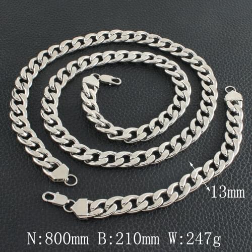 Fashion Stainless Steel Vintage Jewelry Silver Color 80cm Long Necklace Bracelet Sets SFXZBBDA-1 Jewels Store