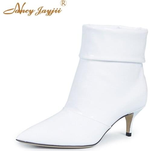 White Brown Ladies Ankle Boots Woman Shoes Turned-over 2021 Autumn Solid Classic Dress Party Slip-on Plus Size 45 46 40 11