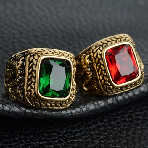 Hot Sale Male Wide Big Blue/Black/Green/ Red Zircon Stone Fly Dragon Rings for Men Titanium Steel Geometric Ring Hip Hop Jewelry
