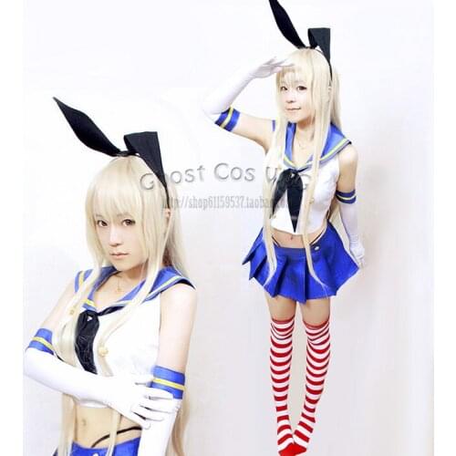 Kan collection one set anime cosplay blue+white cute uniform halloween costumes for women clothing