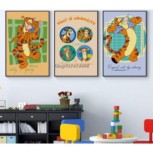 Disney Cartoon Wall Print Art Canvas Painting Winnie The Pooh Tigger Anime Poster Kid Room Decor Picture on Home Wall Decoration