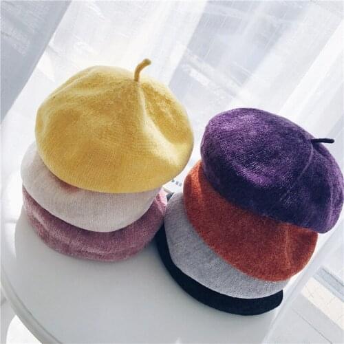 New Autumn chenille Berets Caps Casual Berets Hats Winter Cotton Artist Hats Bone Caps Adult Lady Female Berets