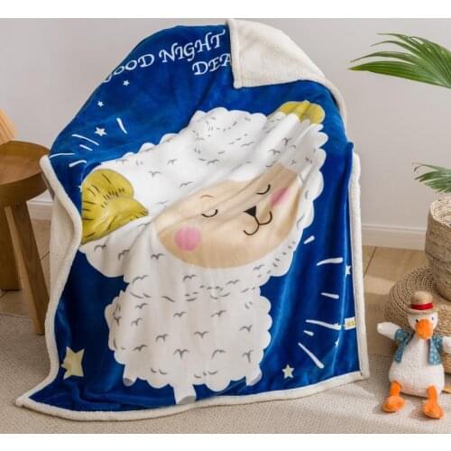 Cartoon Sheep Sherpa Blanket and Flannel Coral Velvet Double Single Baby Blanket Infants Children Cartoon Casual Blanket