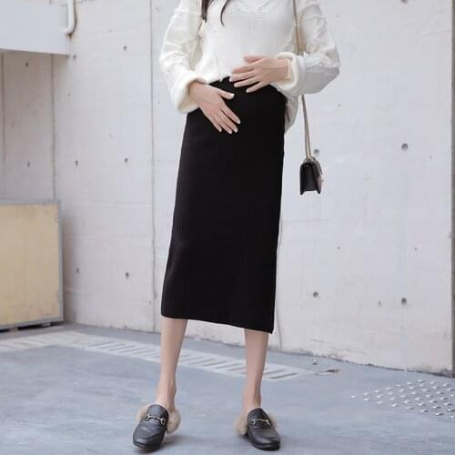 Fashion all-match maternity clothes Autumn winter knitted half-length skirt belly lift hip one-step skirt mid-length maternity w