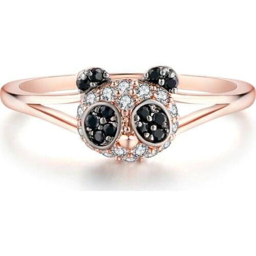 Double Fair Cubic Zirconia Panda Rings Rose/White Gold Color Black Nano Stone Romantic Jewelry For Women Girls Party DFR118