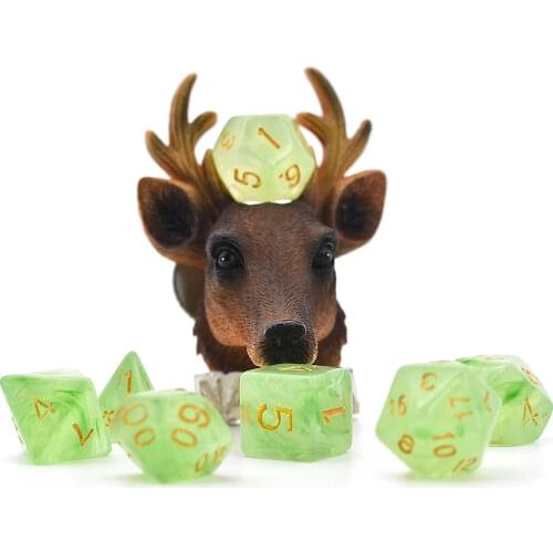 Poludie 7Pcs/Set DND Dice Set Green with Smog Golden Font Polyhedral Dice D4 D6 D8 D10 D% D12 D20 for Role Playing Game RPG MTG