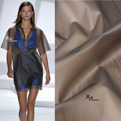 Semitransparent Frosted Black TPU Fabric Waterproof Breathable Raincoat See-through Clothes Dress Fashion Designer Fabric 0.2mm