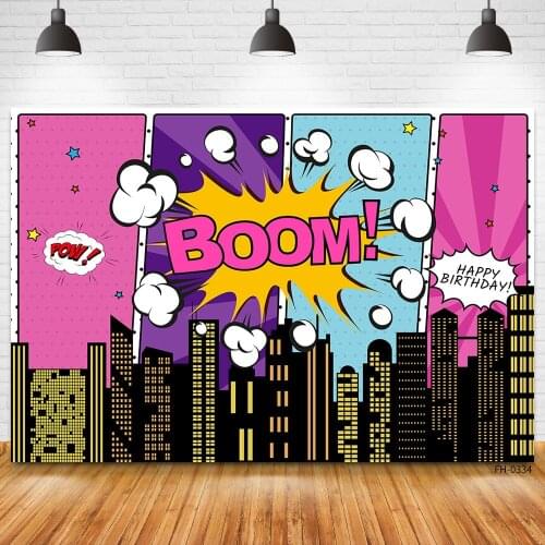 Custom Super Hero Superhero Cityscape Birthday Party Banner Background Boy Child Poster Photography Backdrops Photo Studio Props