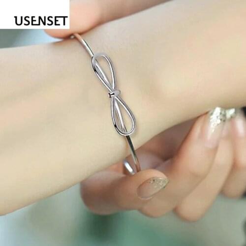 Popular Jewelry Stainless Steel Bangles Round Butterfly Bracelet Lover Gifts For Girls USENSET