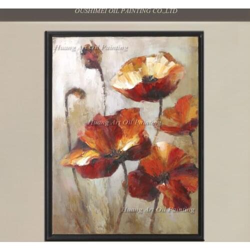 Hand Painted Oil Painting Wall Decor Impression Red Flower Painting Art Still Painting On Canvas For Living Room Decor Paintings