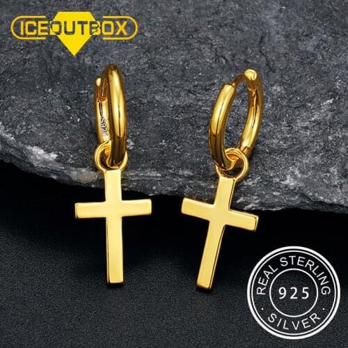 925 Sterling Silver Cross Earrings High Quality Smooth Gold Silver Hip Hop Cross Hoop Earrings For Women Men Trendy Jewelry Gift