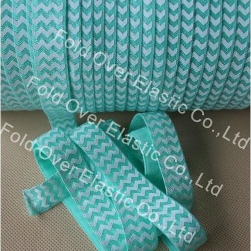 5/8" 16mm whited chevron printed Fold Over Elastic Ribbon for headband, 50yards/lot