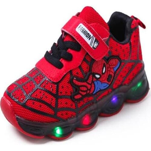 Led luminous Spiderman Kids Shoes for boys girls Light Children Luminous baby Sneakers mesh sport Boy Girl Led Light Shoes