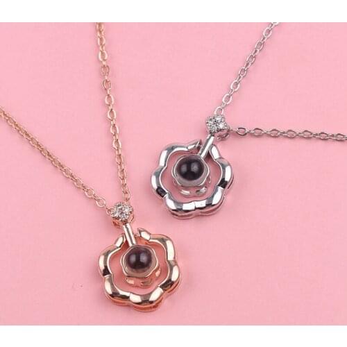 Romantic Love Memory Wedding Necklace Double Heart 100 languages I love you Projection Pendant Necklace Zircon Romantic Jewelry