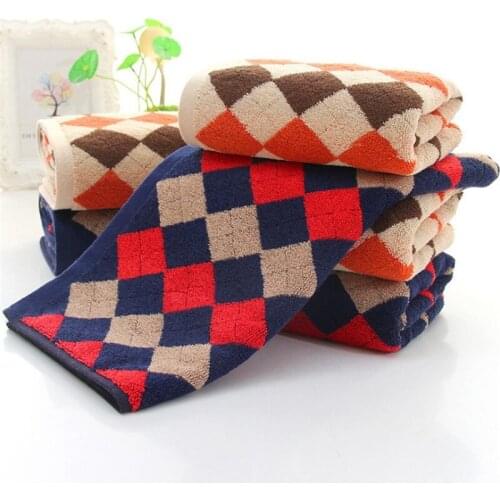 High quality 34*76cm 120g Cotton Hand Towel Rhombus Dark Plaid Face Towel Comfortable Absorbent Family Hotel Bathroom Towels